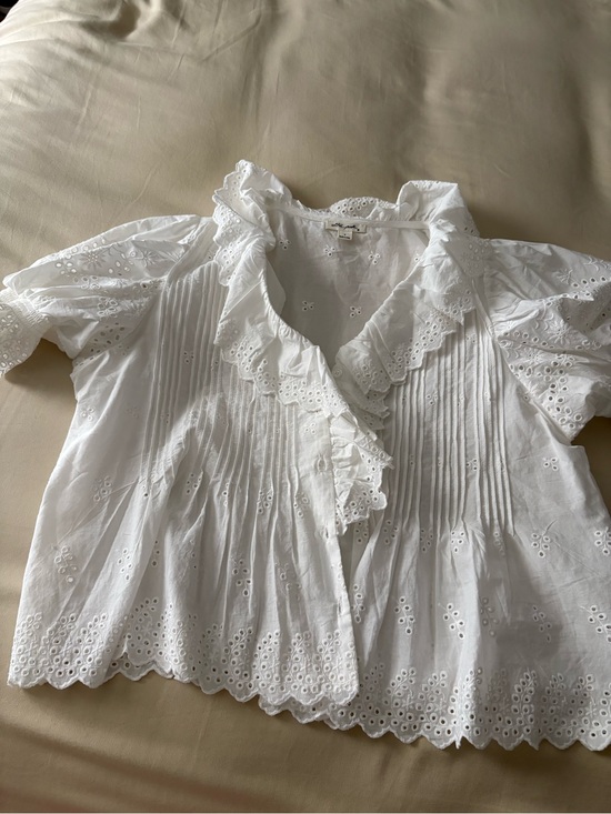 T.J.Maxx Tops - T.J.Maxx White Eyelet Ruffle Pintuck Button-Down Blouse